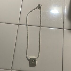 Silver Square Pendant Necklace - Geometric Charm